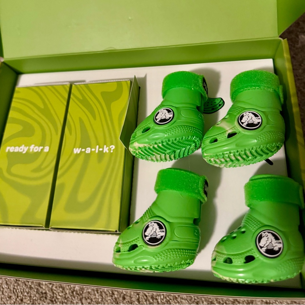 NEW NIB BARK Dog Crocs Limited Ed. Green Slime Swirl w/ Velcro Small S Small - Picture 11 of 16
